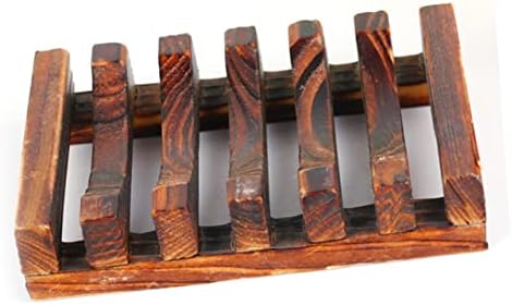 Mobestech 4PC Soap Holder Carbonized Wood Dish with Drainage