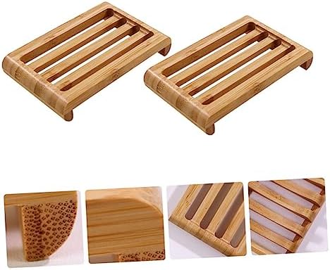 CANIGHT Bamboo Soap Dish Draining Holder Modern Bathroom Accessory