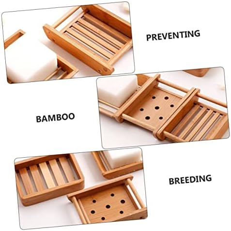 COOLHIYA 2pcs Soap Tray for Bathroom Natural Wood Style Sink Holder