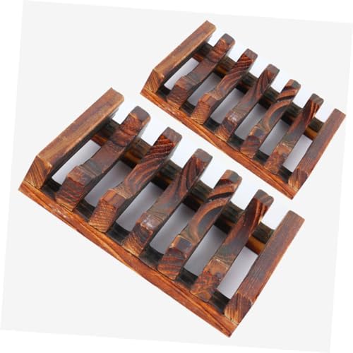 2PCS Carbonized Bamboo Soap Dish Holder for Bathroom Kitchen