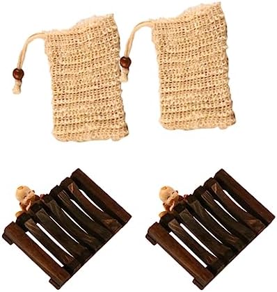 Anneome Linen Soap Bag with Wooden Net for Exfoliating and Storage