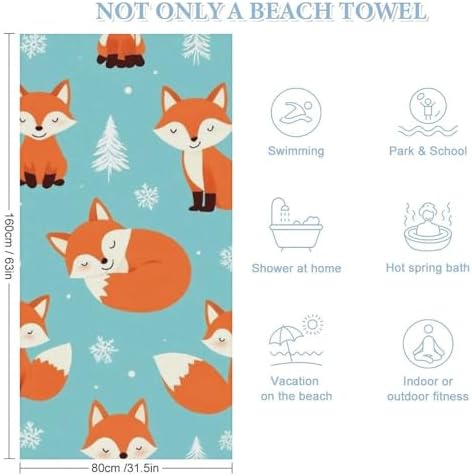 4SEE Cute Fox Beach Towels - Extra Large Lightweight