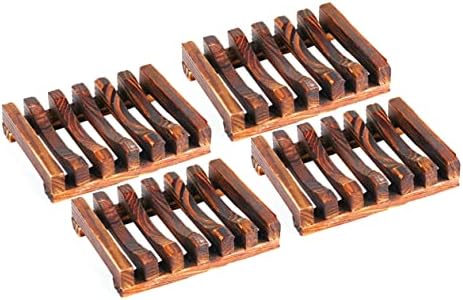 ABOOFAN 4pc Carbonized Bamboo Soap Dish Holder Drainage Soap Shelf