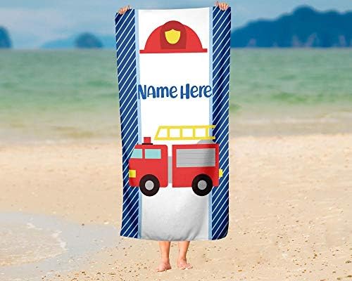 Personalized Corner Kids Beach Towel Police Firetruck Dumptruck Construction