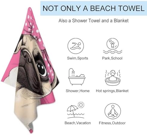 4SEE Oversize Soft Pug Beach Towel Double-Sided Velvet 51x31 Inches