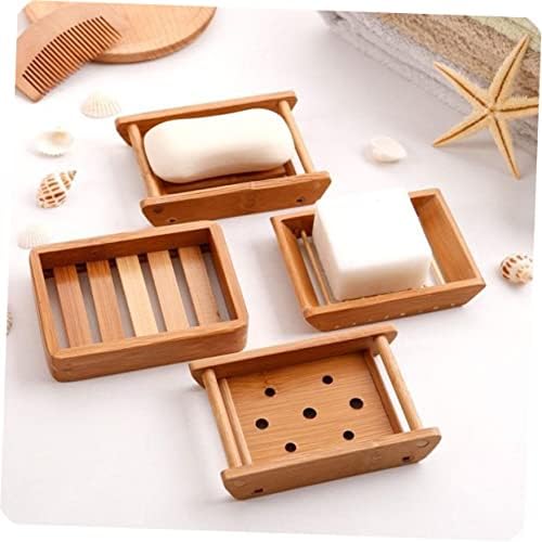 Stylish Bamboo Soap Holder 2pcs Wooden Draining Tray