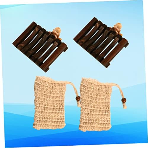 CAXUSD 2-Piece Wooden Soap Rack with Bubble Net and Exfoliating Bag