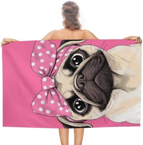 4SEE Oversize Soft Pug Beach Towel Double-Sided Velvet 51x31 Inches