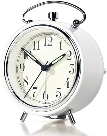 AYRELY 4 Super Loud Alarm Clock with Metal Bell and Night Light White