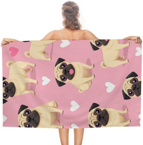Lightweight Soft Beach Towels with Funny Cartoon Pugs