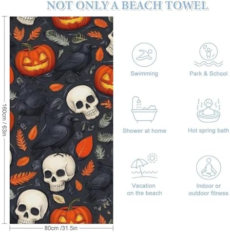Extra Large Beach Towels with Halloween Raven Design