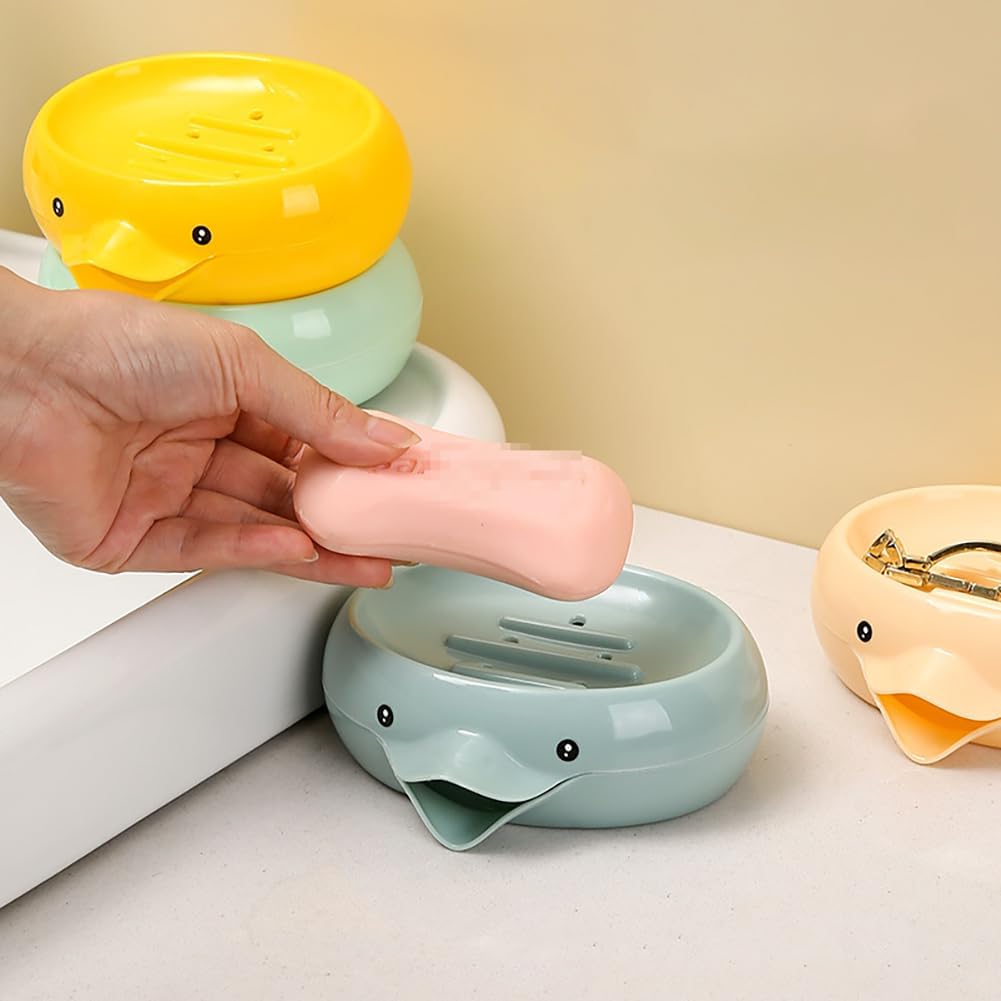 Cute Duck Soap Dish Self Draining Holder for Bathroom and Kitchen