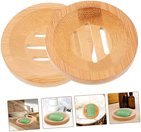 WOONEKY 2pcs Wooden Soap Holders Natural Drainage Bathroom Kitchen Sinks