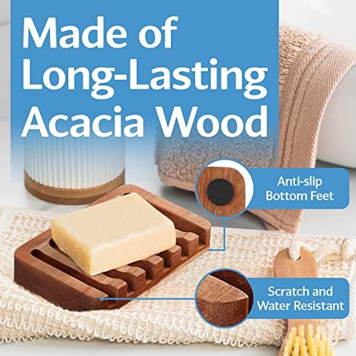 IMPRESA 3-Pack Self-Draining Soap Dish Acacia Wood Water-Proof