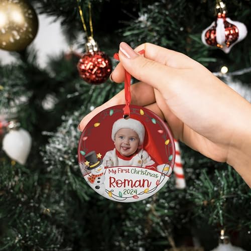 Custom Babys First Christmas Ornament 2024 with Photo Name