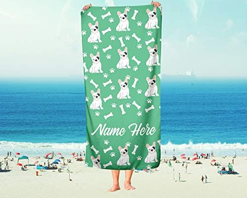 Personalized Spotted French Bulldog Beach Towel - Large Medium