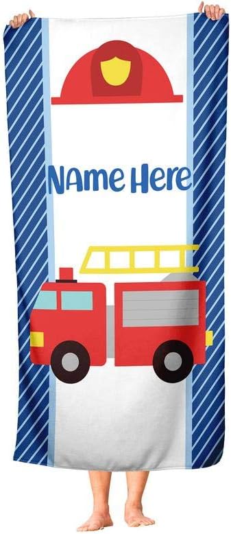 Personalized Corner Kids Beach Towel Police Firetruck Dumptruck Construction