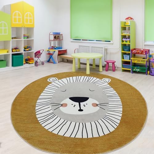 ABREEZE Lion Round Area Rug 6ft Kids Playroom Rug
