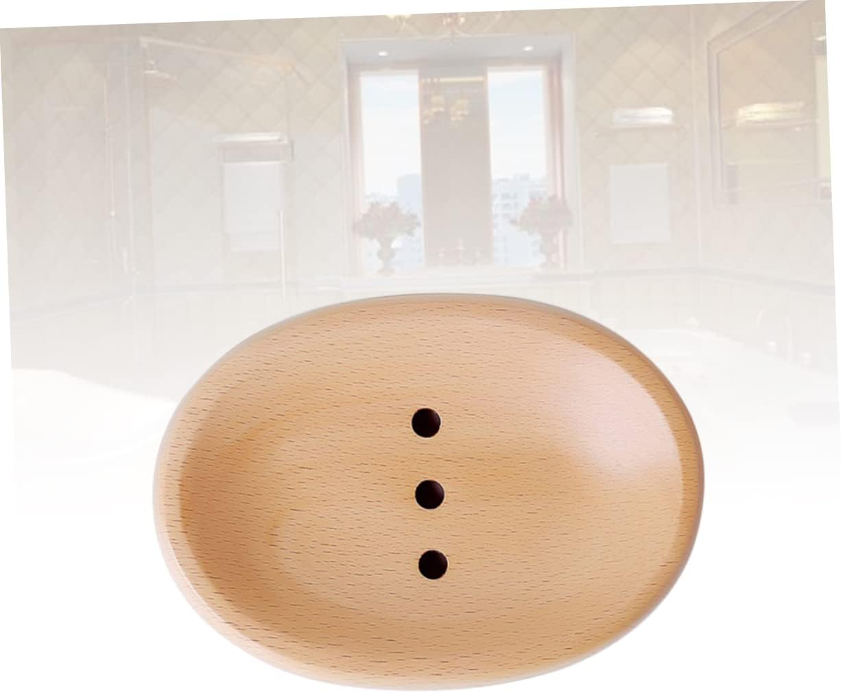 KONTONTY Wooden Soap Dish Drainer Holder Oval Round for Bathroom