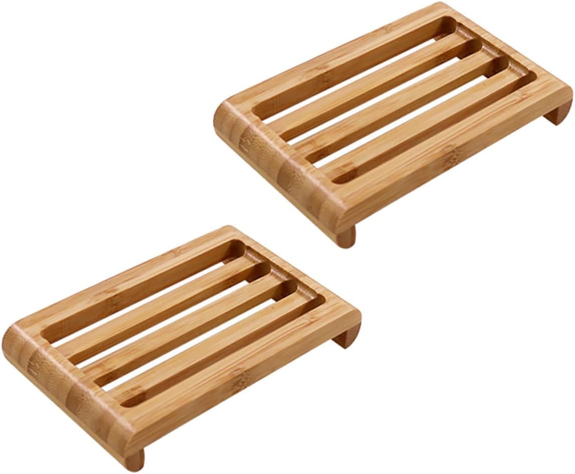 MAGICLULU 2pc Bamboo Soap Dish Drainer