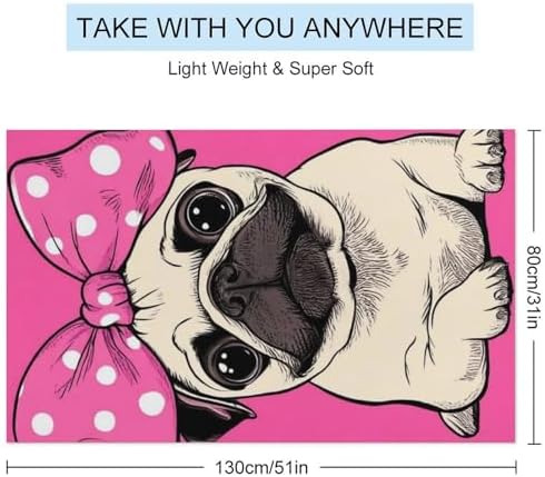 4SEE Lightweight Soft Pug Beach Towel Extra Large 51x31 Inches
