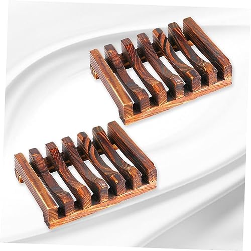 2pcs Carbonized Wood Soap Holder Bathroom Kitchen Drainage