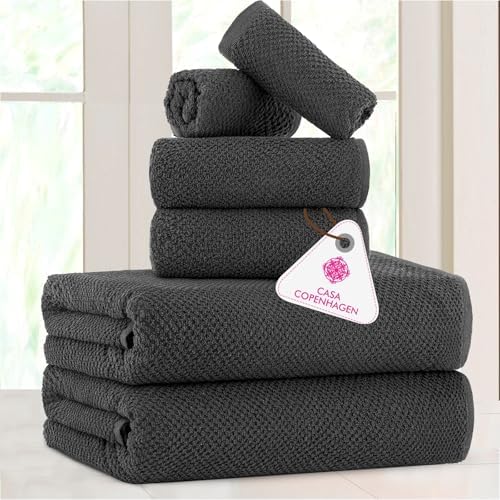 CASA COPENHAGEN Popcorn Textured 6 Piece Towel Set - Pine Grey