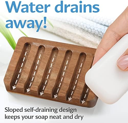 IMPRESA 3-Pack Self-Draining Soap Dish Acacia Wood Water-Proof
