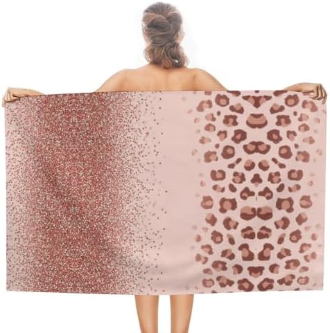 Rose Gold Glitter Pink Cheetah Microfiber Beach Towel