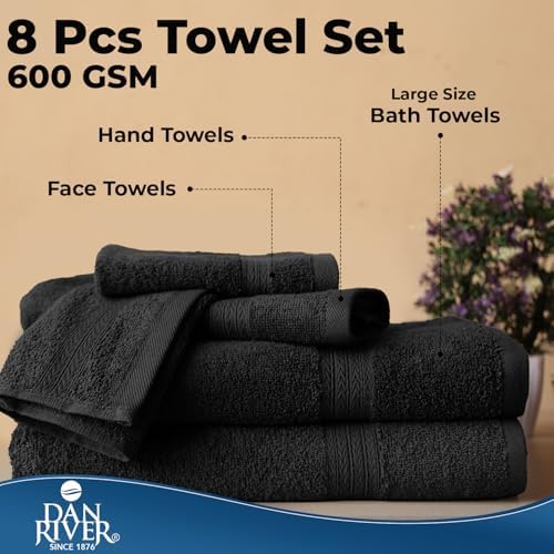 DAN RIVER 100 Cotton 8-Piece Bath Towel Set in Black