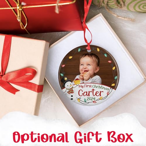 Custom Babys First Christmas Ornament 2024 with Photo Name
