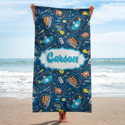 Personalized Name Submarine Beach Towel for Kids and Adults