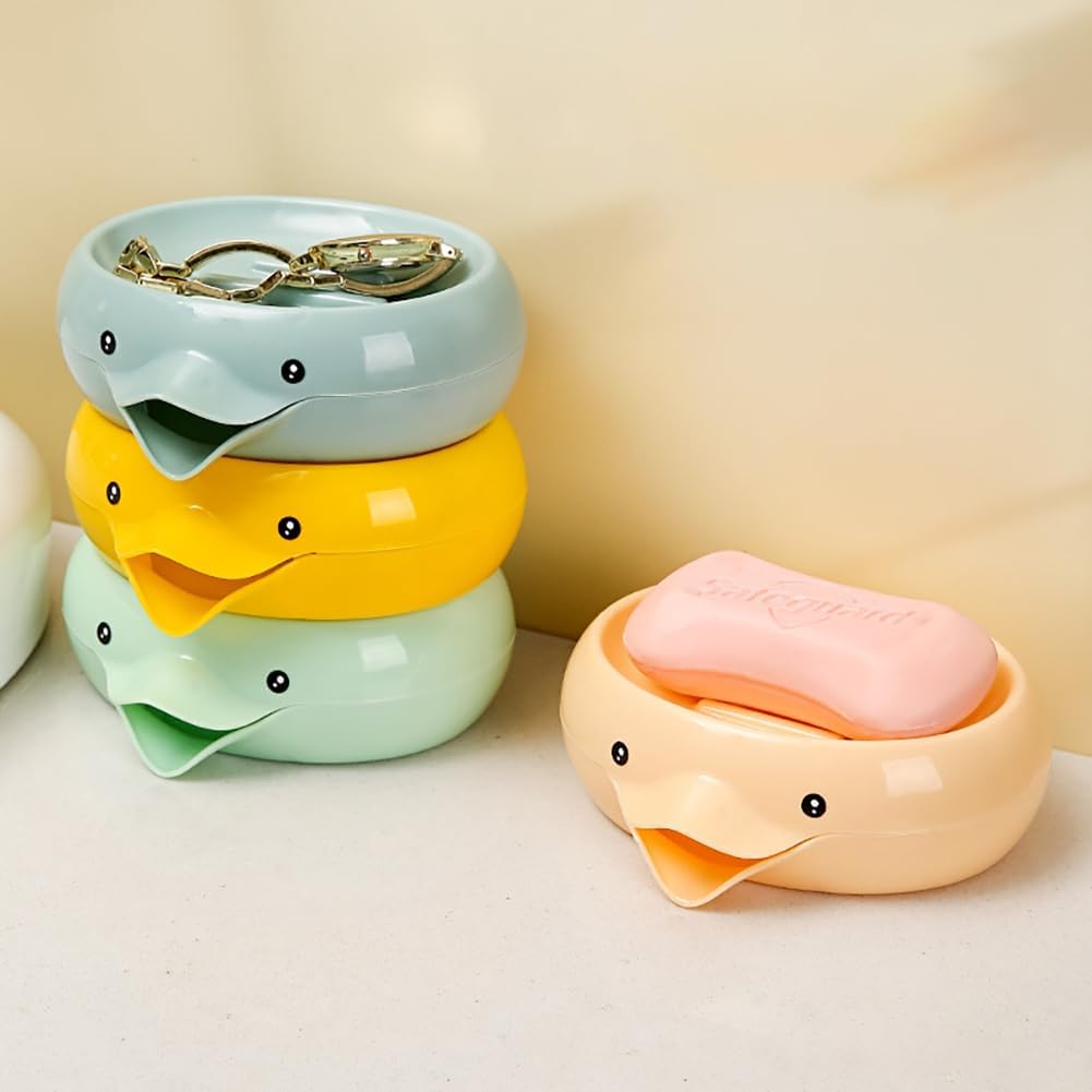 Cute Duck Soap Dish Self Draining Holder for Bathroom and Kitchen