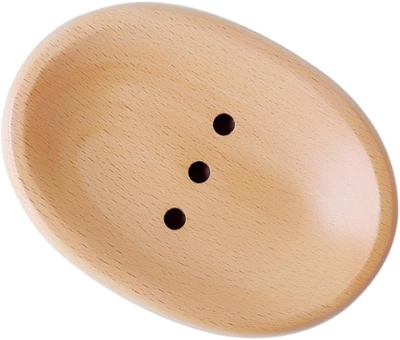 Amosfun Self-Draining Wooden Soap Dish Holder Round Oval Options