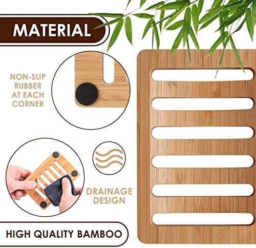 2Pcs Bamboo Soap Dish - Durable Eco-Friendly Holder for Bathroom Shower Kitchen