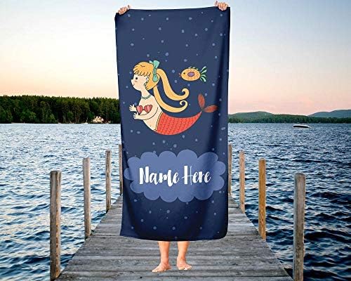 Extra Large Mermaid Towel with Custom Name for Kids and Adults