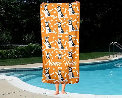 Personalized Siberian Husky Beach Towel - Custom Name Design