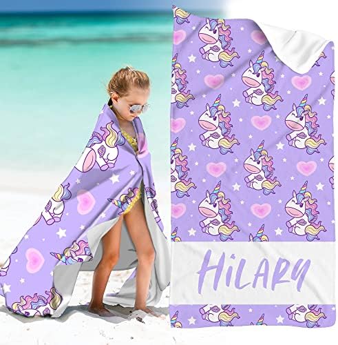 DIYKST Custom Beach Towel with Rainbow Unicorn Design