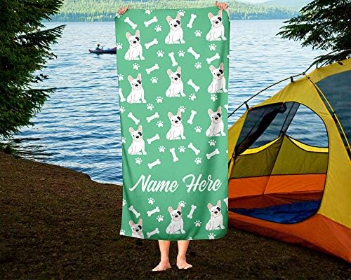 Personalized Spotted French Bulldog Beach Towel - Large Medium