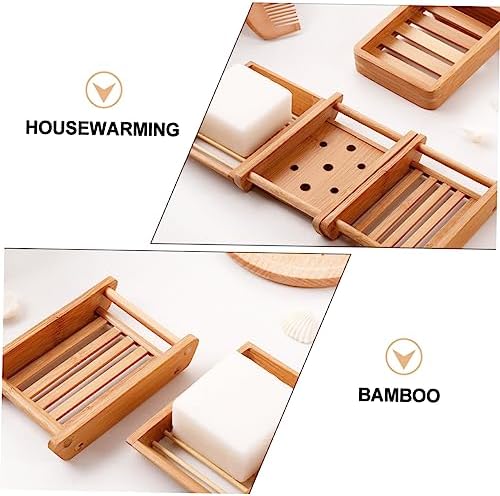 Stylish Bamboo Soap Holder 2pcs Wooden Draining Tray