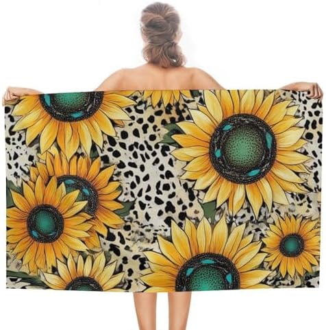 4SEE Super Absorbent Soft Pool Bath Towels with Sunflower Leopard Print