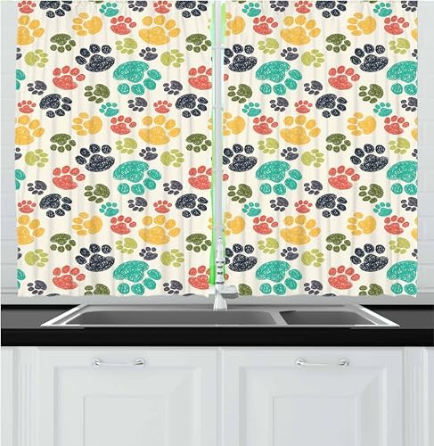 Ambesonne Dog Lover Kitchen Curtains 2 Panel Set 1