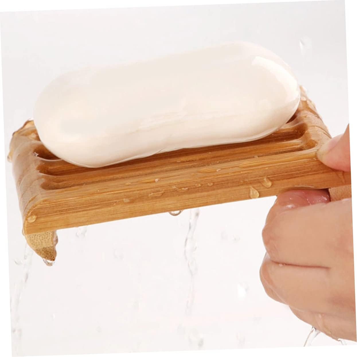 LIFKOME Bamboo Soap Dish Sturdy Draining Holder