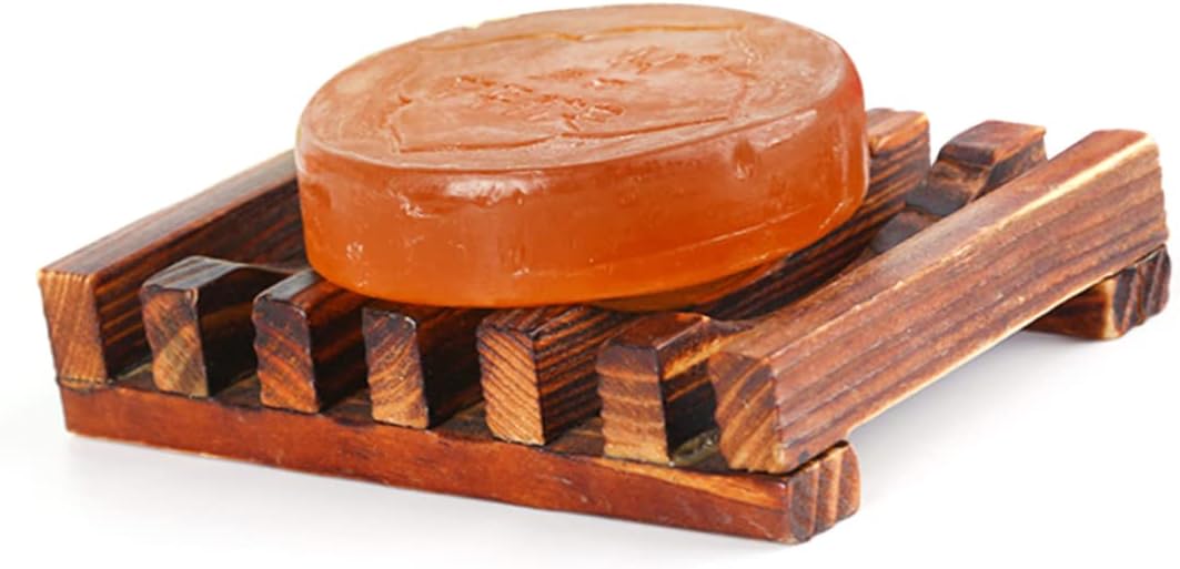 SOLUSTRE 4PC Carbonized Wooden Soap Dish Holder