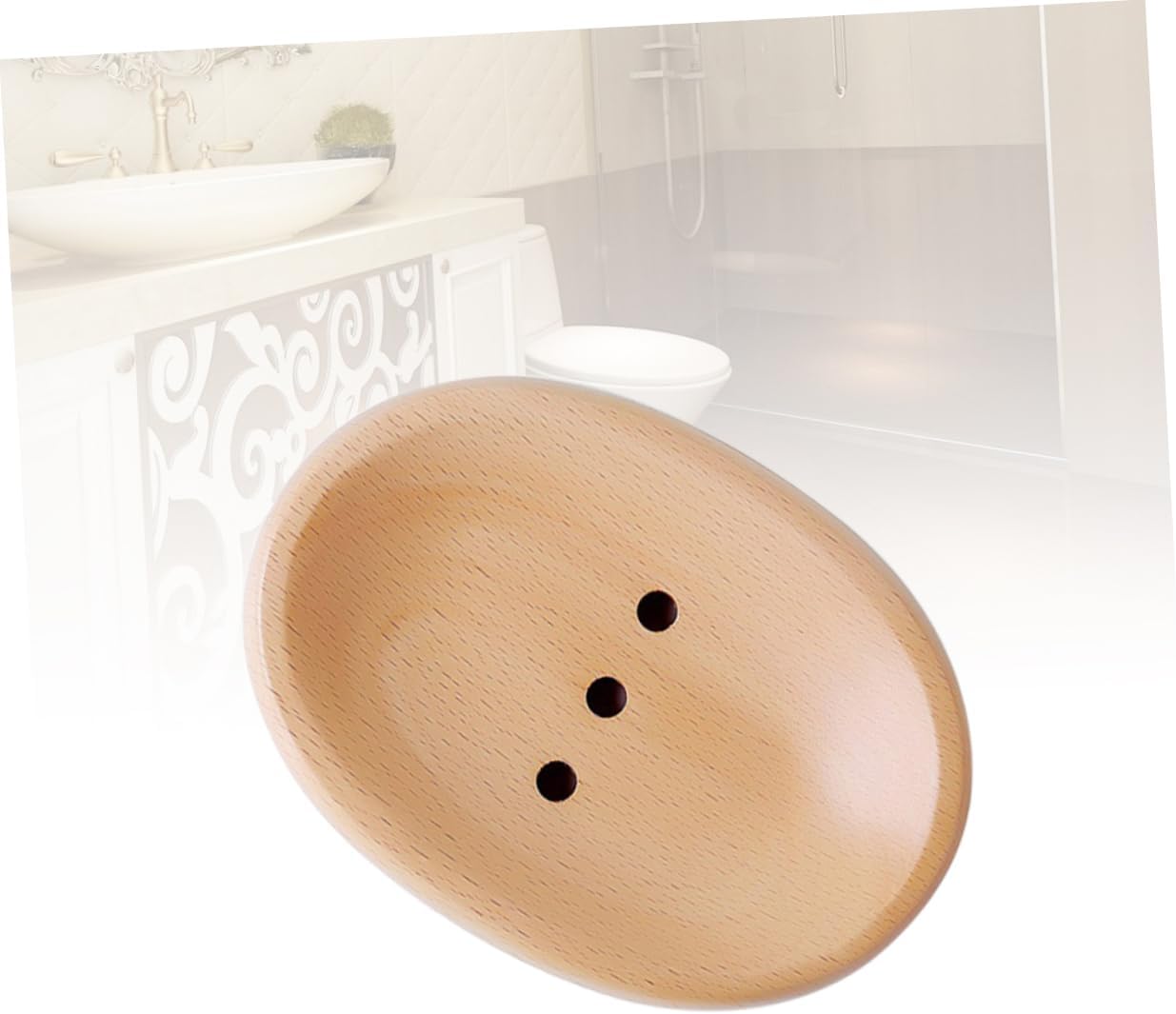 KONTONTY Wooden Soap Dish Drainer Holder Oval Round for Bathroom