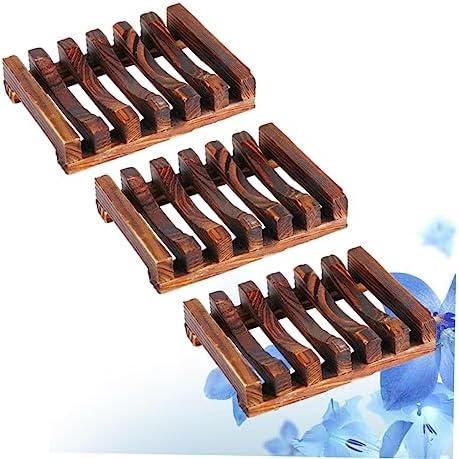 3pcs Carbonized Wooden Soap Dish Set Waterproof Drain Soap Rack