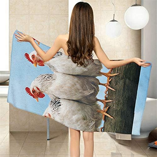 Moslion Farm Animals Bath Towel Set - Chickens Rooster Hens 64x32 Inches