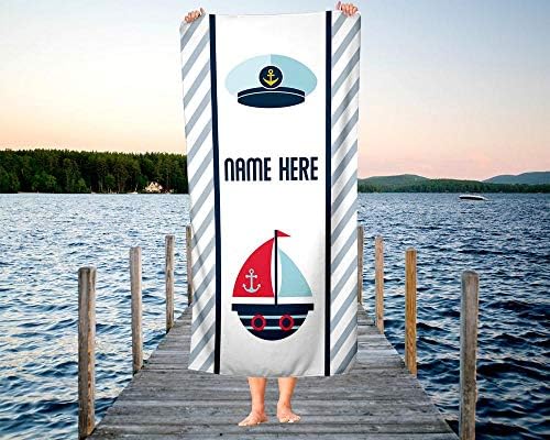 Personalized Nautical Sail Towel for Kids - Custom Travel Bath Beach Pool Towel