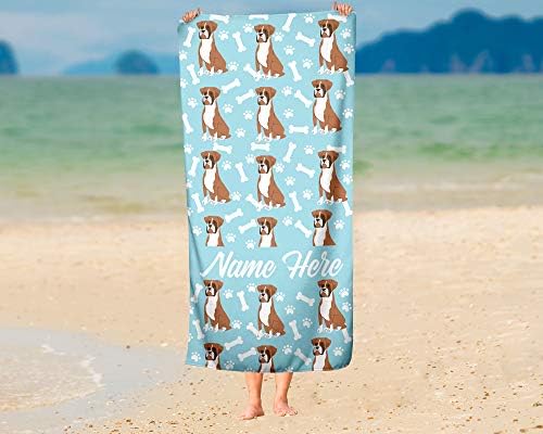 Personalized Boxer Face Beach and Bath Towels - Large and Medium