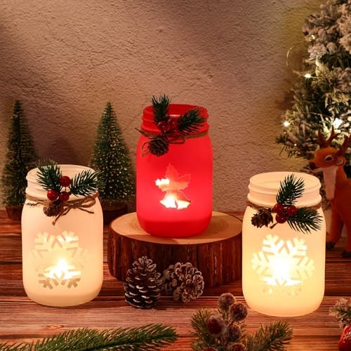Honeydak 3 Pcs Christmas Centerpiece Set with Tealight Candles
